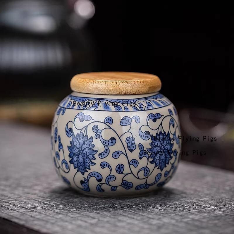 Ceramic Blue and White Tea Jar Moisture Proof Powder Container Chinese Spice Jar Facial Mask Powder Can Tea Ceremony Accessories