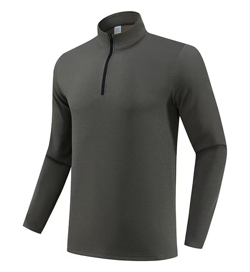 Men's Long Sleeve Half-Zip Sports Tee - Solid Color Stand Collar for Running and Fitness