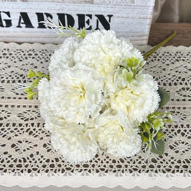 Artificial 7-Heads Carnation Bouquet 1Pcs Waterproof Fake Floral for Holiday Celebration Home Party Decoration