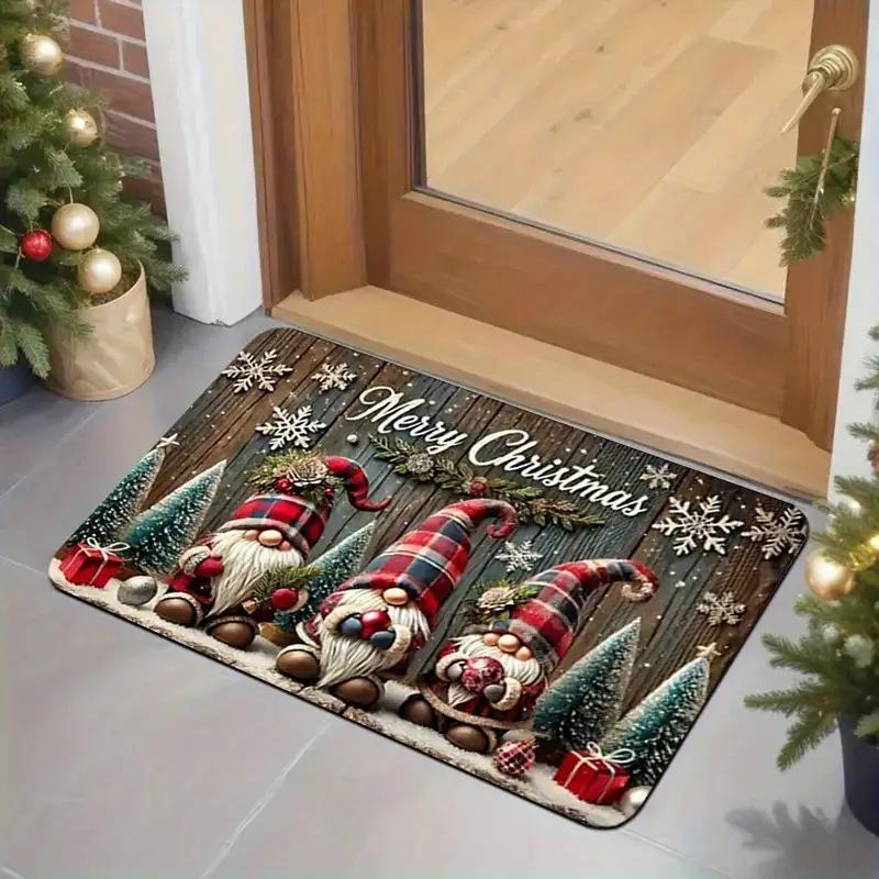 VIKAMA New 2025 Christmas Decorative Doormat American Vintage Entryway Rug Non-Slip Kitchen Porch Mat Home Decor
