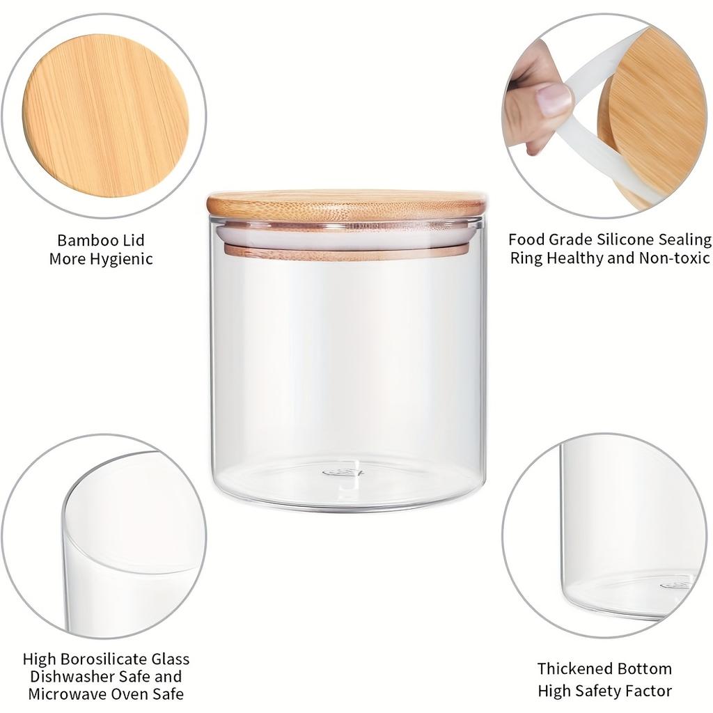 22oz Set Of 6 Glass Jars With Airtight Bamboo Lids Glass Kitchen Canisters Clear Container For Food Storage Of Dry Goods Cookie