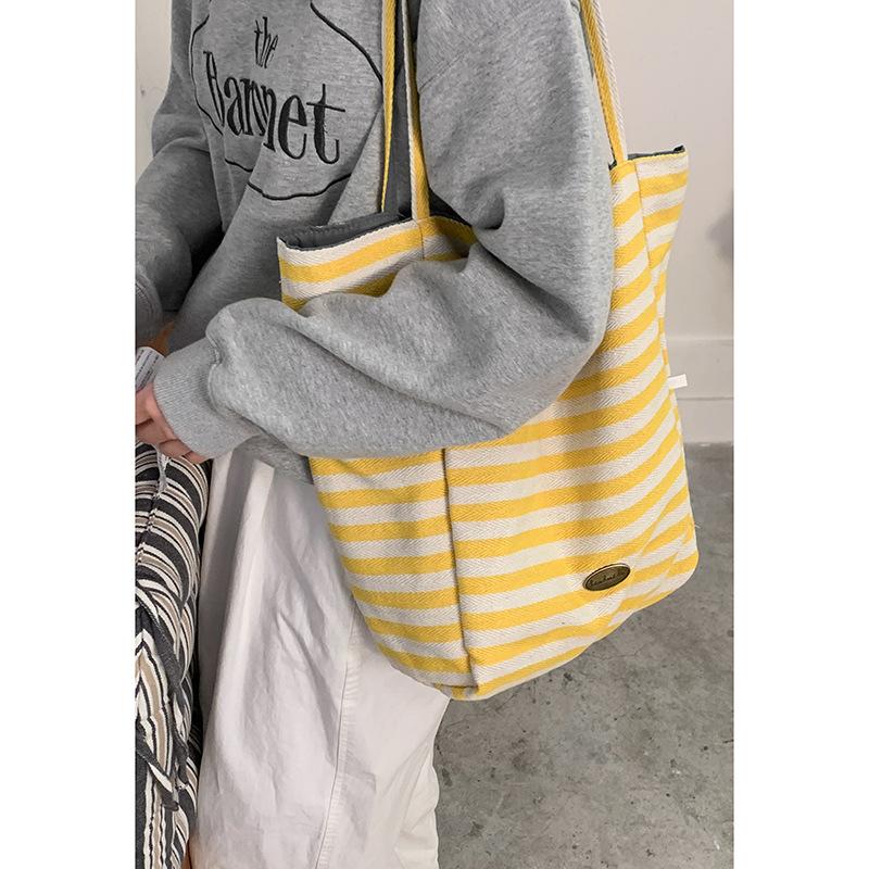 Casual Canvas Bag Korean Lazy Style Underarm Bag 2025 New Large-capacity Striped Shoulder Bag Student Class Bag