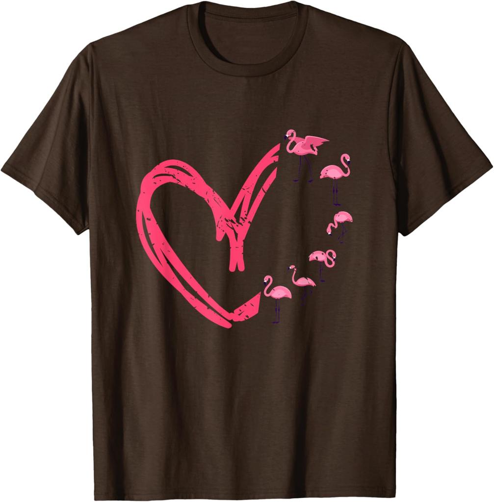 Flamingo Heart Graphic T-Shirt Casual Men's Short Sleeve Crewneck Cotton Tee Valentine Day