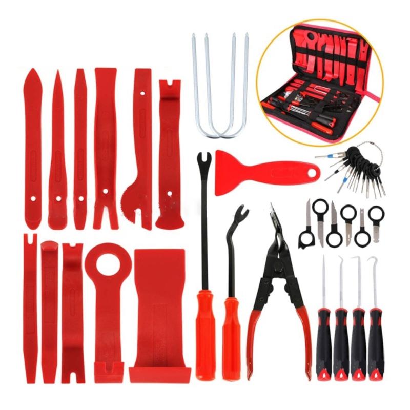 Fastener/Remover for Car Panel Dash Audio Radio Removal Installer Repair Pry Tool Kit Fastener Remover Kit with Storage