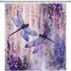 Dragonfly Shower Curtain Rustic Farmhouse Watercolor Floral Spring Purple Flowers Funny Polyester Bathroom Decor Curtains Set