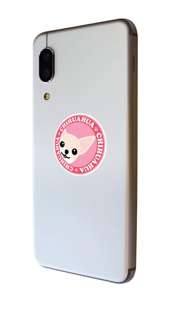 Stare Chihuahua Smooth Cream & White Dog Sticker Pink Back Round L + SS Size [Set of 4] MK-3