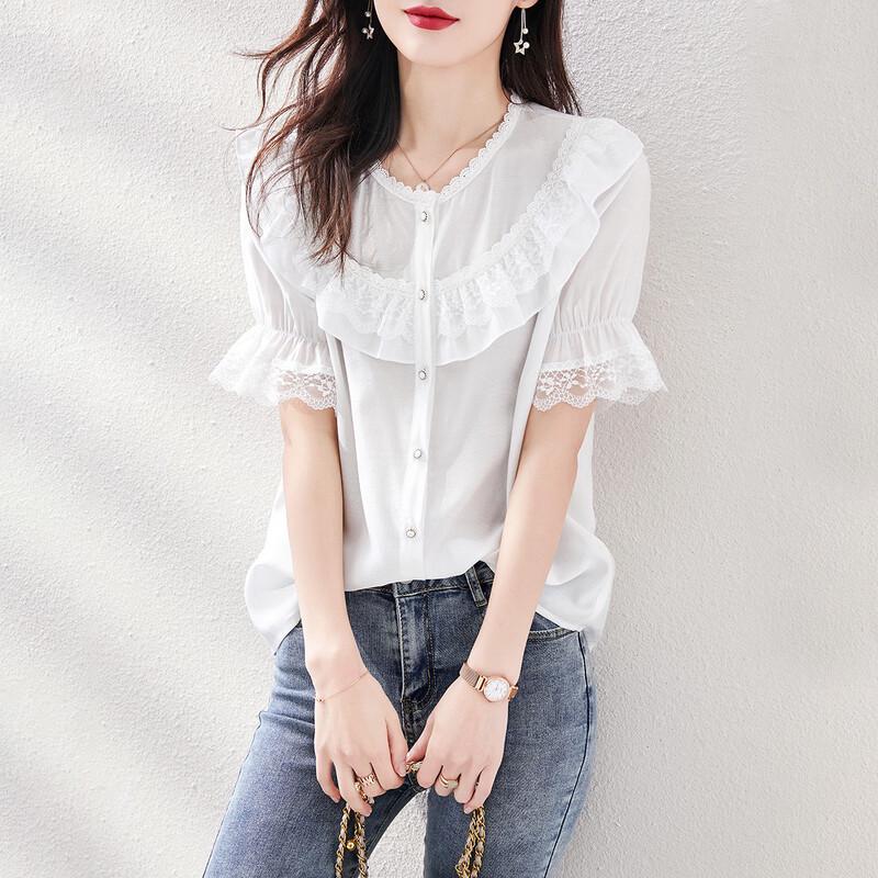 Srcr Women's Hollow Lace Short Sleeve T-Shirt