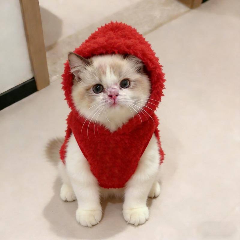 Cat clothes winter warm plush hooded jacket anti-hair loss autumn and winter cute star doll plush vest
