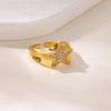 Zircon Chain Cross Rings For Women Vintage Gold Color Stainless Steel Geometric Open Ring Fashion Wedding Aesthetic Jewelry Gift