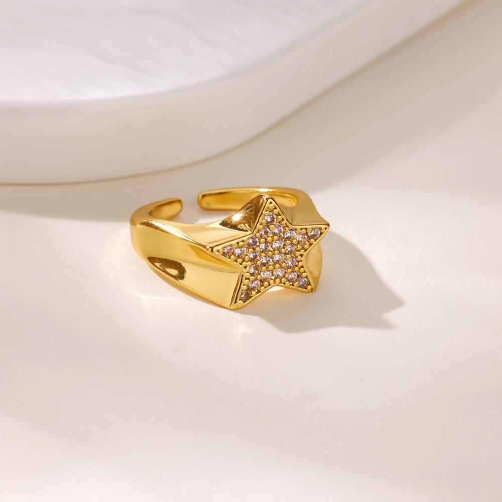 Zircon Chain Cross Rings For Women Vintage Gold Color Stainless Steel Geometric Open Ring Fashion Wedding Aesthetic Jewelry Gift
