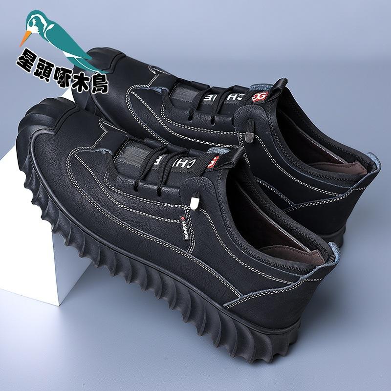 Woodpecker Men's Shoes Autumn New Soft-soled Leather Shoes Men's Velvet Cotton Shoes Casual Shoes Household Shoes