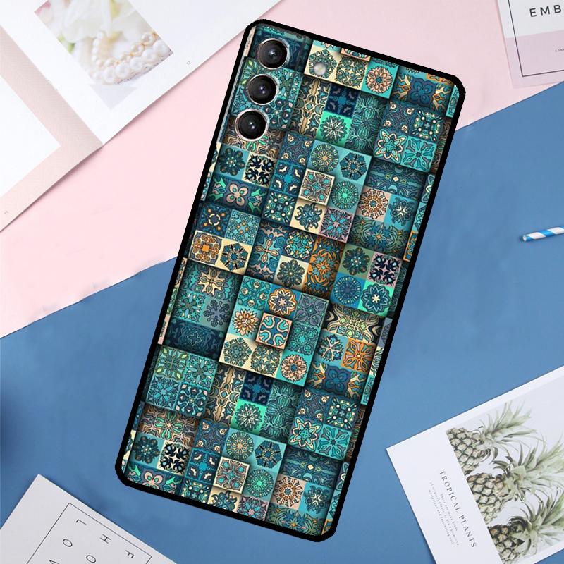 Boho Tile Mosaic Aesthetic Case For Samsung Galaxy S24 Ultra S20 S21 S22 S23 S25 Ultra S9 S10 Plus S25 FE Back Cover