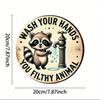 Raccoon Washing Hands Metal Sign Vintage Round Wall Art Rustic Iron Decor