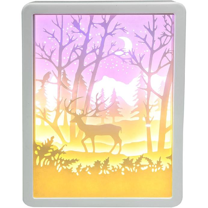 Uonlytech Forest Deer Papercut Light Box Decorative 3D Shadow Light LED Lamp Night Light for Christmas Gift