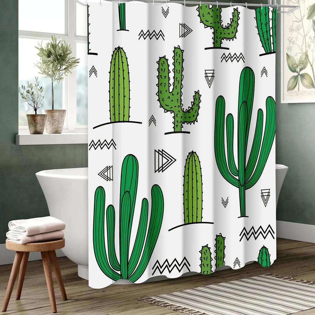 Plant Cactus Bathroom Shower Curtain Dwarf Waterproof fabric bathroom Curtain With 12 Hooks Sunflower Home Deco