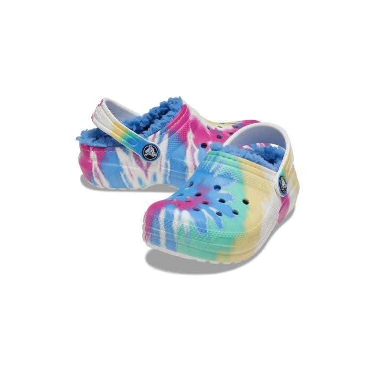 Crocs Classic Lined Comfortable Tie-Dye Pattern Wood Bottom Simple Sandals Kids Sandals Pink Blue 206683-4SO