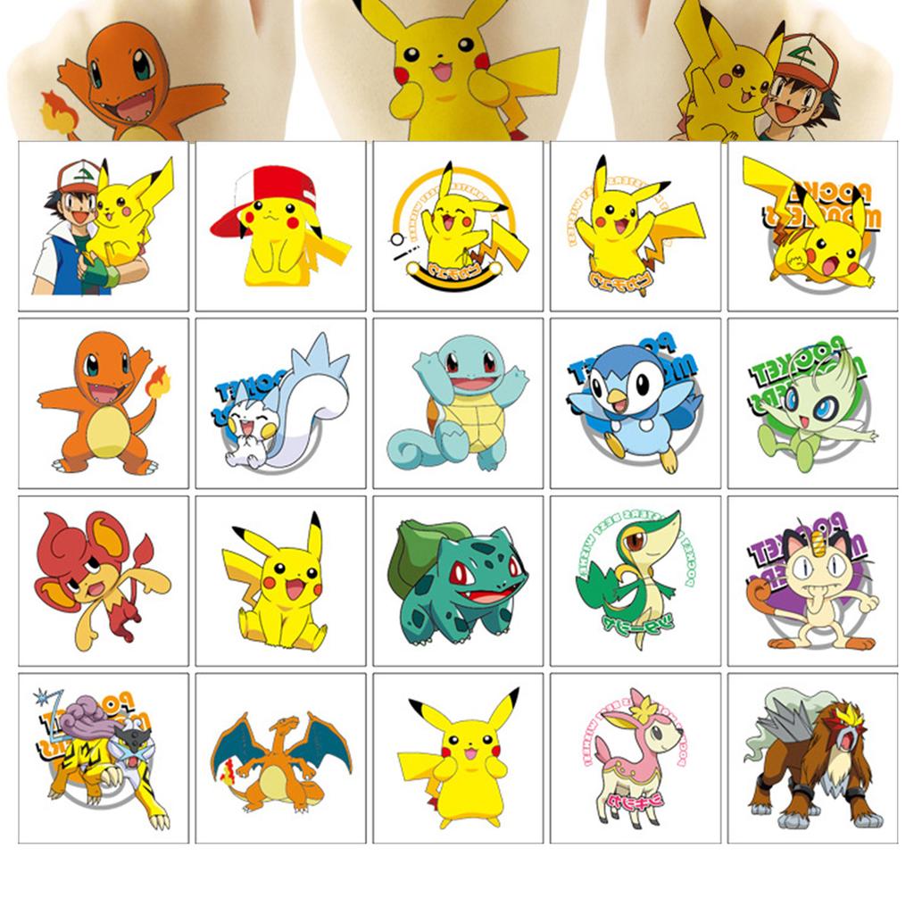 20PCS Pikachu Temporary Tattoo Stickers Waterproof and Sweatproof Fun Cartoon Children's Body Decoration Girl Birthday Gift