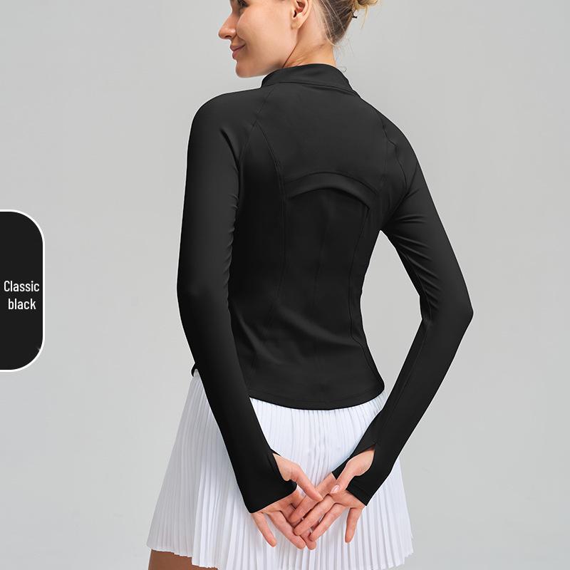 Women's Slimming Long Sleeve Stand Collar Sports Top - Elastic and Elegant Yoga & Running Fitness Jacket