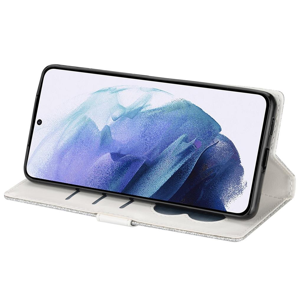 For Samsung Galaxy S24 Case Glittery Phone Wallet Cover with Zipper Pocket