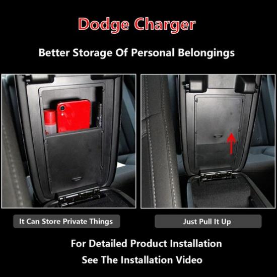 Black Center Console ert Tray Armrest Box Hidden Drawer for Dodge Charger
