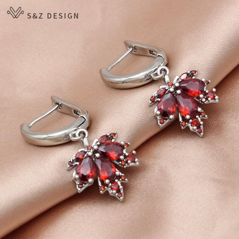 Модные красные серьги-капли с кленовым листом для женщин, свадебные элегантные серьги розового золота с цирконием, модный романтический подарок