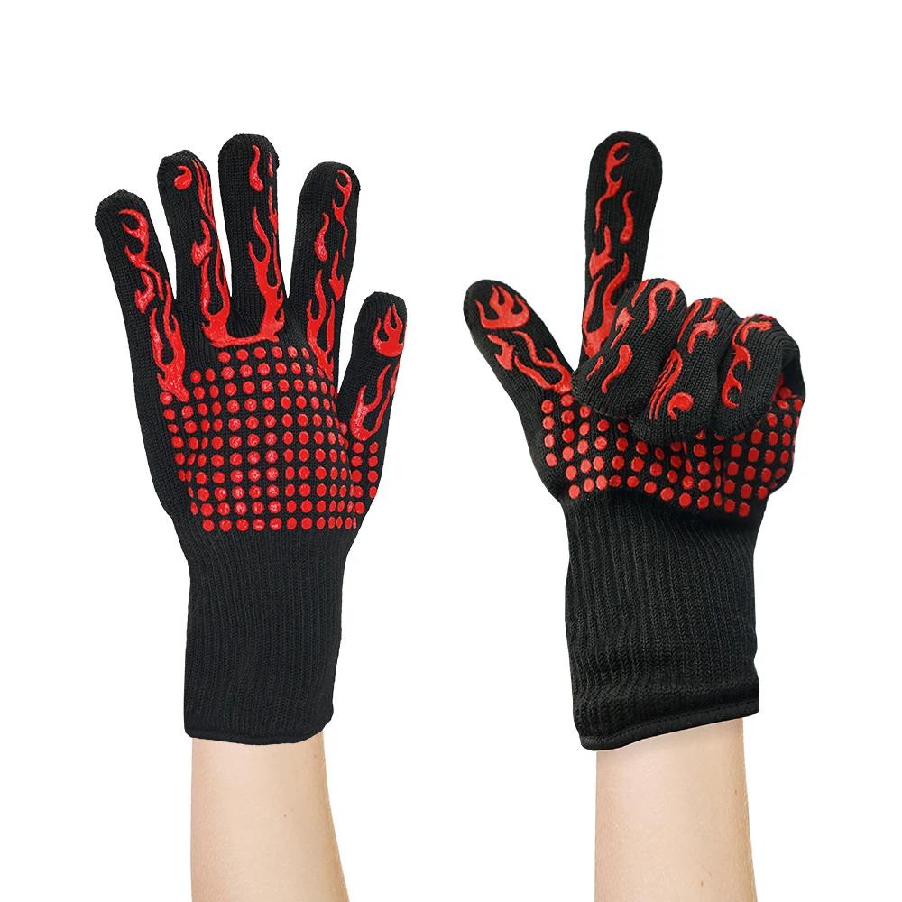 High Temperature Resistant BBQ Gloves, Heat Insulation Fireplace Grilling Gloves, Anti-scald Oven Glove for Ktichen Baking Grill