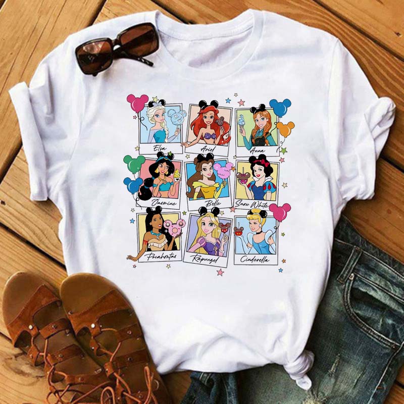 Funny Summer Disney Villains Printed Women T Shirts Round Neck Y2k Clothes Cartoon Graphic T Shirts 90s Female Tops Tees