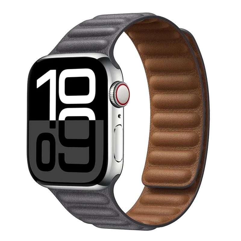 Leather Strap for Apple Watch Band 42mm 46mm 45mm 44mm 40mm Original Magnetic Loop Link Bracelet iWatch Ultar 2 49mm 10 9 8 7 SE