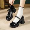 Mary Jane High Heels Thick Heel Engagement Shoes Waterproof Table Bow Word Strap Single Shoes