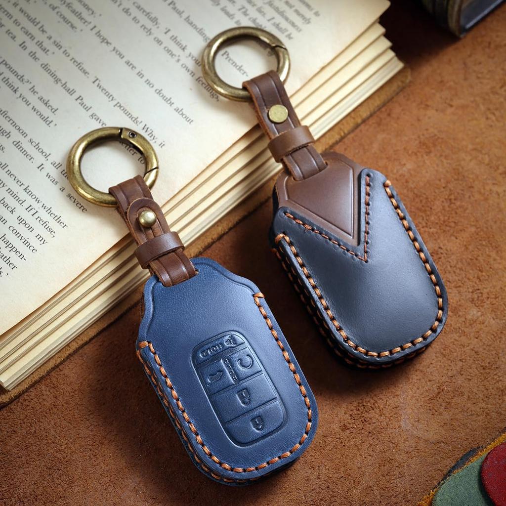 Vintage Leather 5-Button Key Fob Cover Case for Honda Civic Accord CRV HRV Pilot  2024 2025 2026, Handmade Crazy Horse Leather, Black