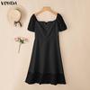VONDA Women's Square Neck Elegant Lace Puff Sleeve Summer Dress A-Line Party Sundress