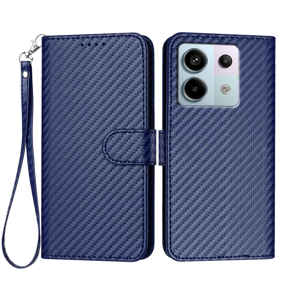 For Xiaomi Poco X6 5G/Xiaomi Redmi Note 13 Pro 5G Wallet Case with Strap Carbon Fiber Texture Leather Mobile Cover