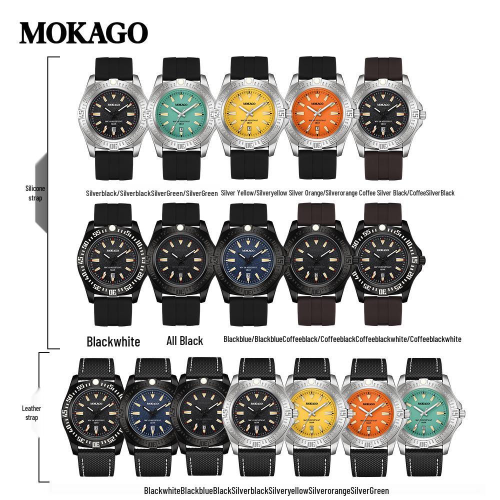 Mokaga Men's High-End Waterproof Quartz Watch with Simple Calendar & Luminous Stripe Markers