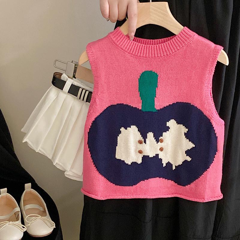 

Trendy Korean Style Toddler Girls Colorful Cartoon Knitted Vest And Skirt Set For Summer And Autumn Vest,90cm