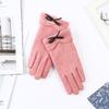 New Autumn and Winter Cashmere Gloves for Women's Outdoor Cycling with Bow  Thickened Fleece Cold Proof Touch Screen and Warmth