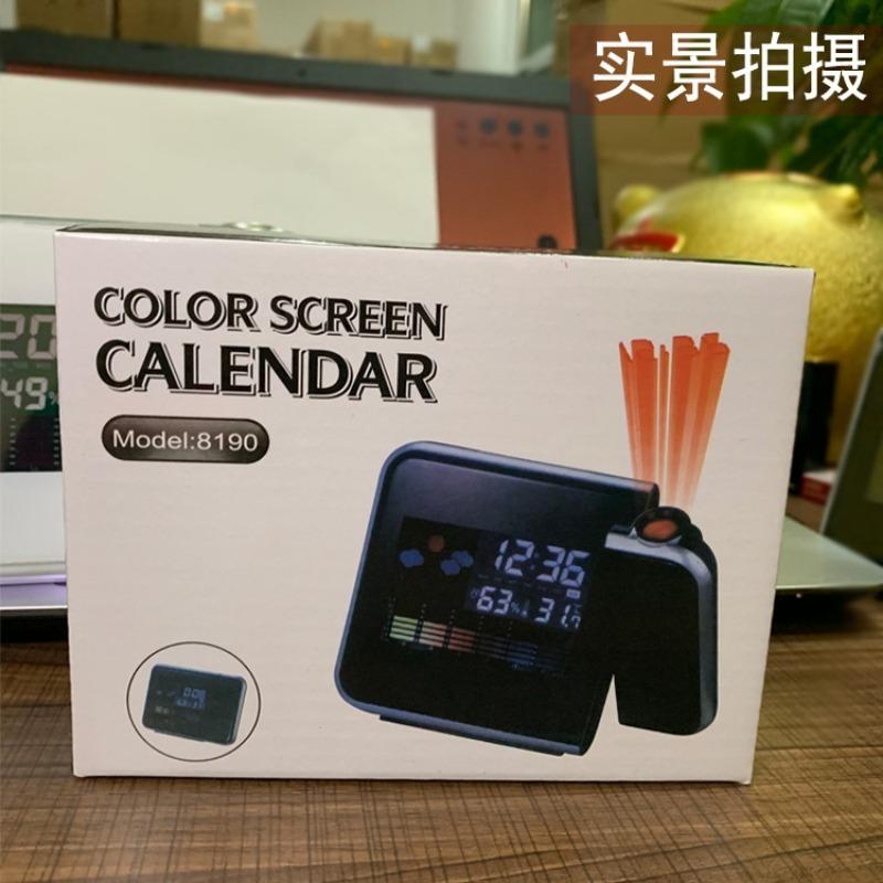 1Pc  Technology Weather Station Projection Clock Creative Time Projection LED Color Perpetual Calendar Weather Display Electronic Alarm Clock