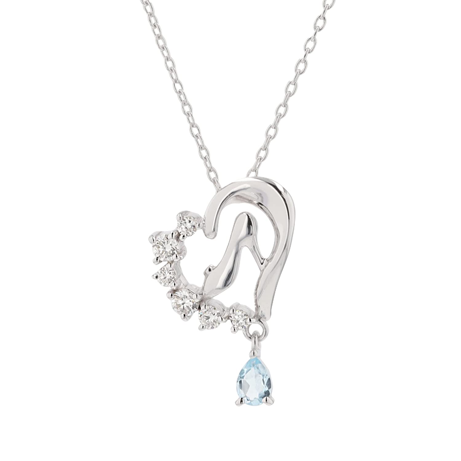 

Cinderella Princess Pendant Necklace 10K White Gold Diamond Blue Topaz Heart Swaying Popular Glass Shoe OPCDS20226 [Disney] срібний