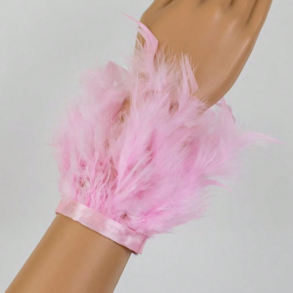 A Bohemian Style Women's Artificial Feather Bracelet - Elegant, Charming, Gorgeous, and Fashionable Women's Hook and Loop Wrist Accessory