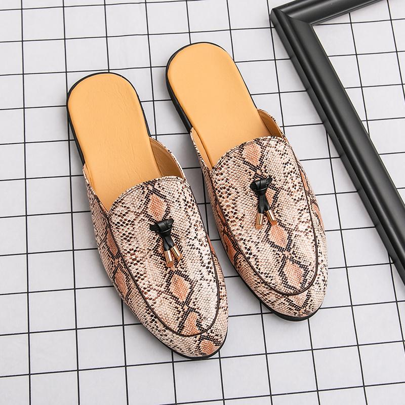 Módní Italská Luxusní Značka Návrhář Pánská Ležérní Potištěná Kožená Business Nadměrná Velikost 37~45 Pánské Polobotky Muly Pánské Bílé Pantofle