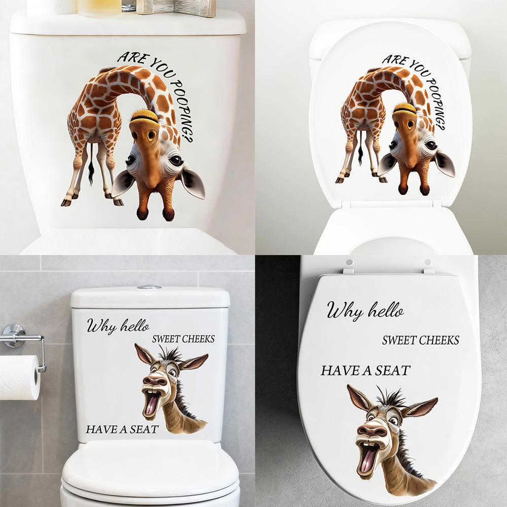 Self-adhesive Funny Cartoon Pet Toilet Stickers Waterproof Oil-proof for Bathroom Home Shop Decor