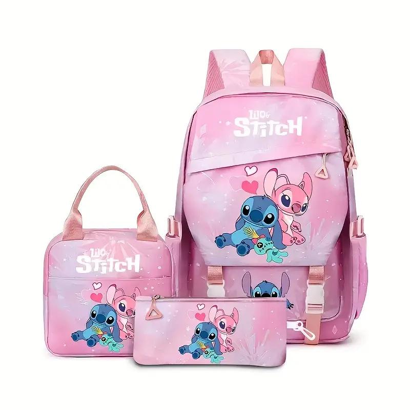 3 Stück Lilo Stitch Angel Rucksack Kinder Jungen Mädchen Schultasche Brottasche Federmäppchen
