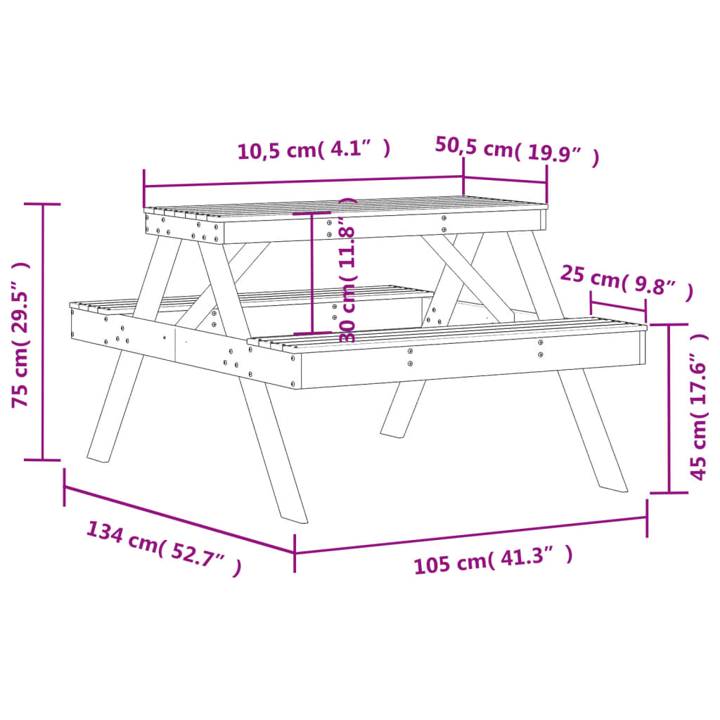 Picnic Table 105 X 134 X 75 Cm Solid Douglas Fir Wood