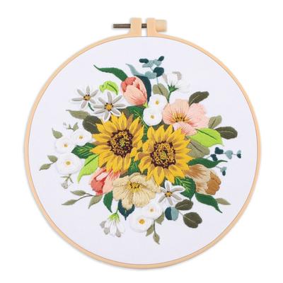 New 3D Embroidery Kits Flower Handmade Embroidery Stitching Kits Plastic Hoops Sewing Embroidery DIY Materials Sewing Craft