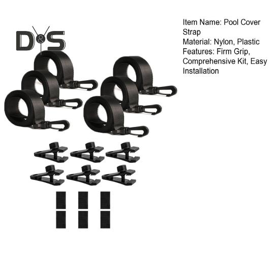 Set de curele pentru acoperiș de piscină, kit de fixare a rolei pentru acoperiș solar de piscină, 6 curele cu cârlige, cleme, elemente de fixare cu arici și buclă, fixează păturile solare pe role pentru