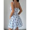 2025 Summer Floral Print Spaghetti Strap Dress - European & American Style with Square Neck and Short Skirt