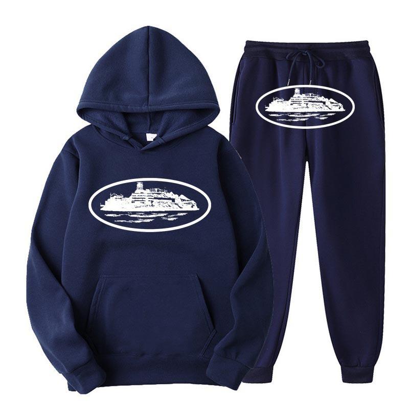 Unisex Hooded Sweatshirt Pants Set With Graphic Print Casual Sportswear