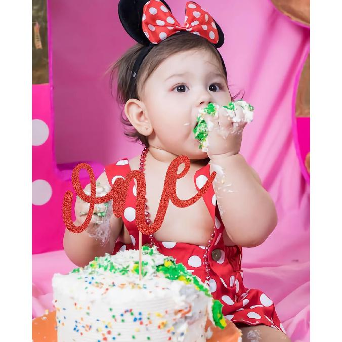 First Birthday Cake Topper - Red Glitter One Cake Decorating Supplies for Girls and Boys, Perfect for Baby Shower/Gender Revealing Party/Baby Party