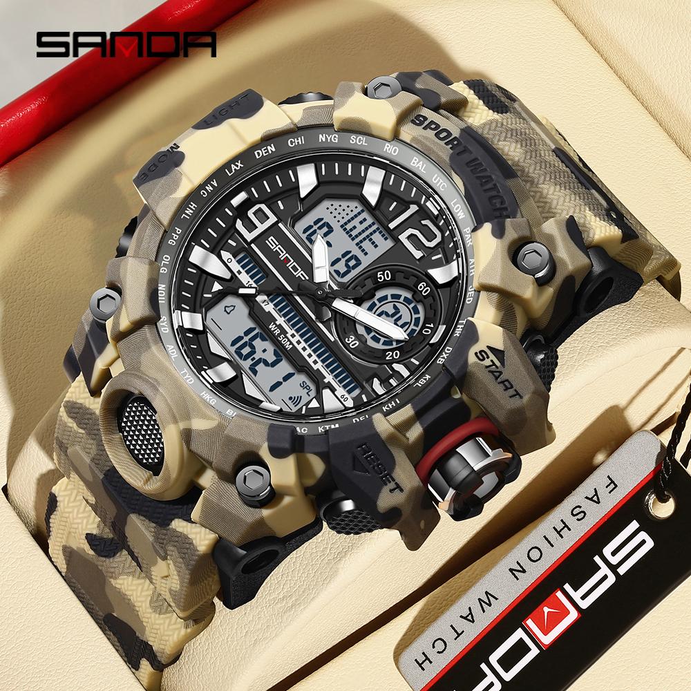 Fashion SANDA Brand 3359 Camo G Style Military Sports Men Led Digital Outdoor Sport Electronic Stopwatch Waterproof Casual Watch