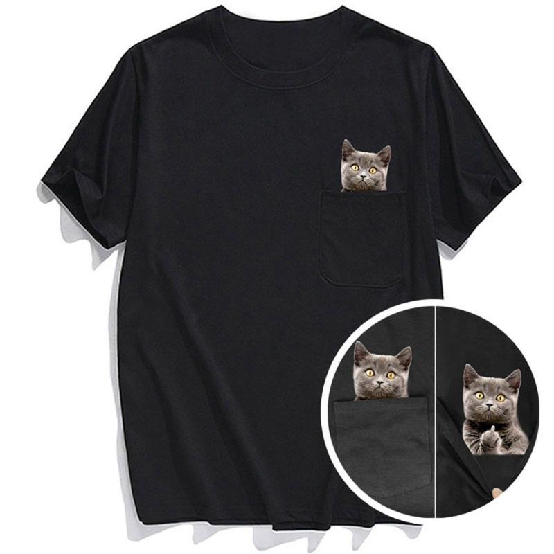 Pocket Cat Short Sleeved T-shirt Men's Shirt Cat T Brown Bear Fun Novel Pet Shirt