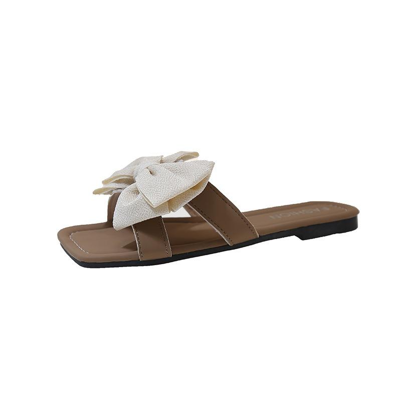 Bow slippers women's summer wear new fashion home flat bottom non-slip soft bottom one-word sandals